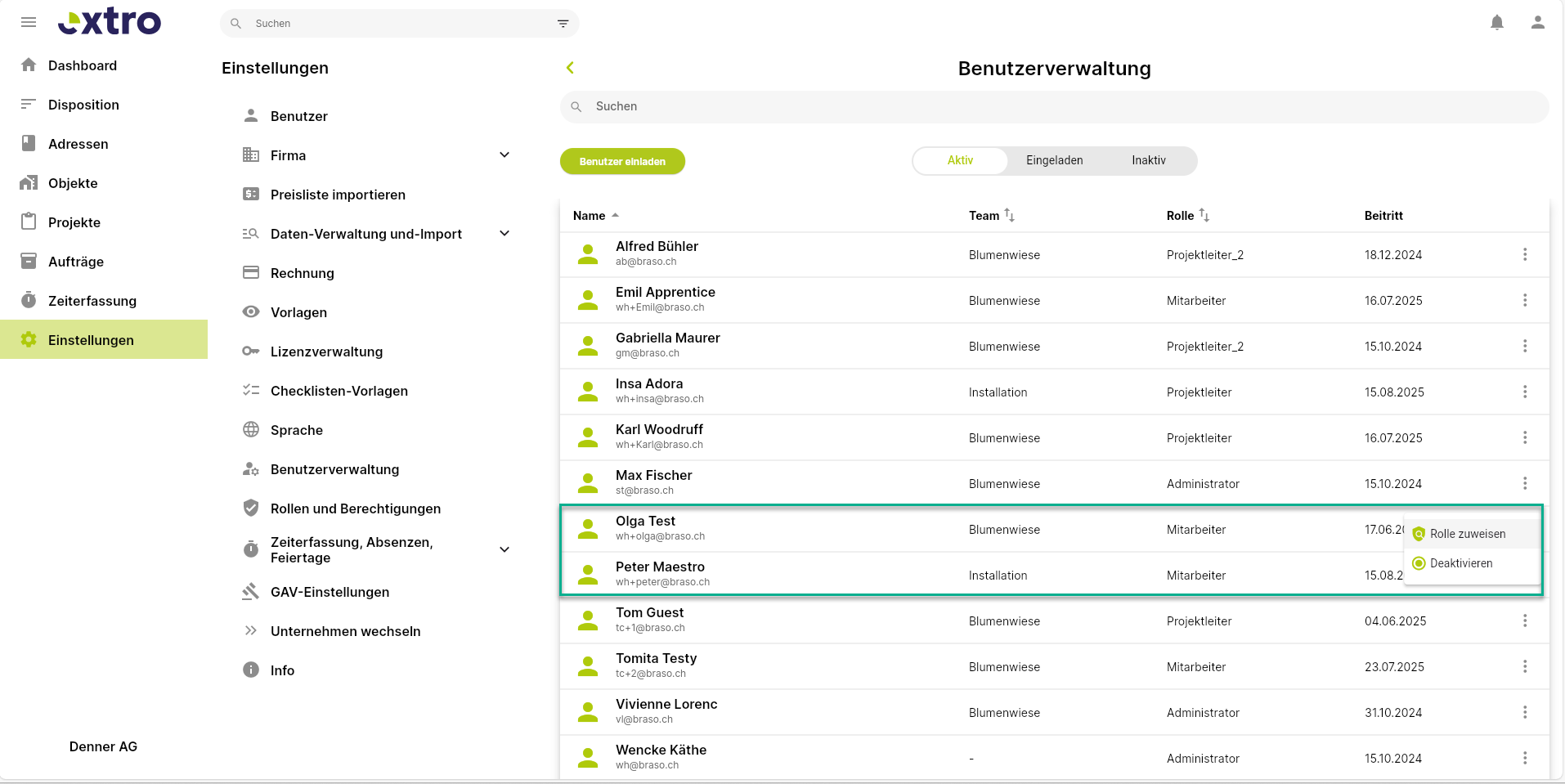 Einstellungen anwählen -> Benutzerverwaltung anwählen -> 3 Punkte hinter dem Mitarbeiter anwählen -> Deaktivieren anwählen